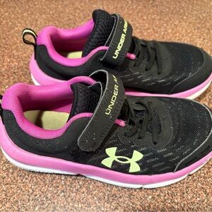 Under Armour Kids Black Sneakers with Pink and Neon Accents